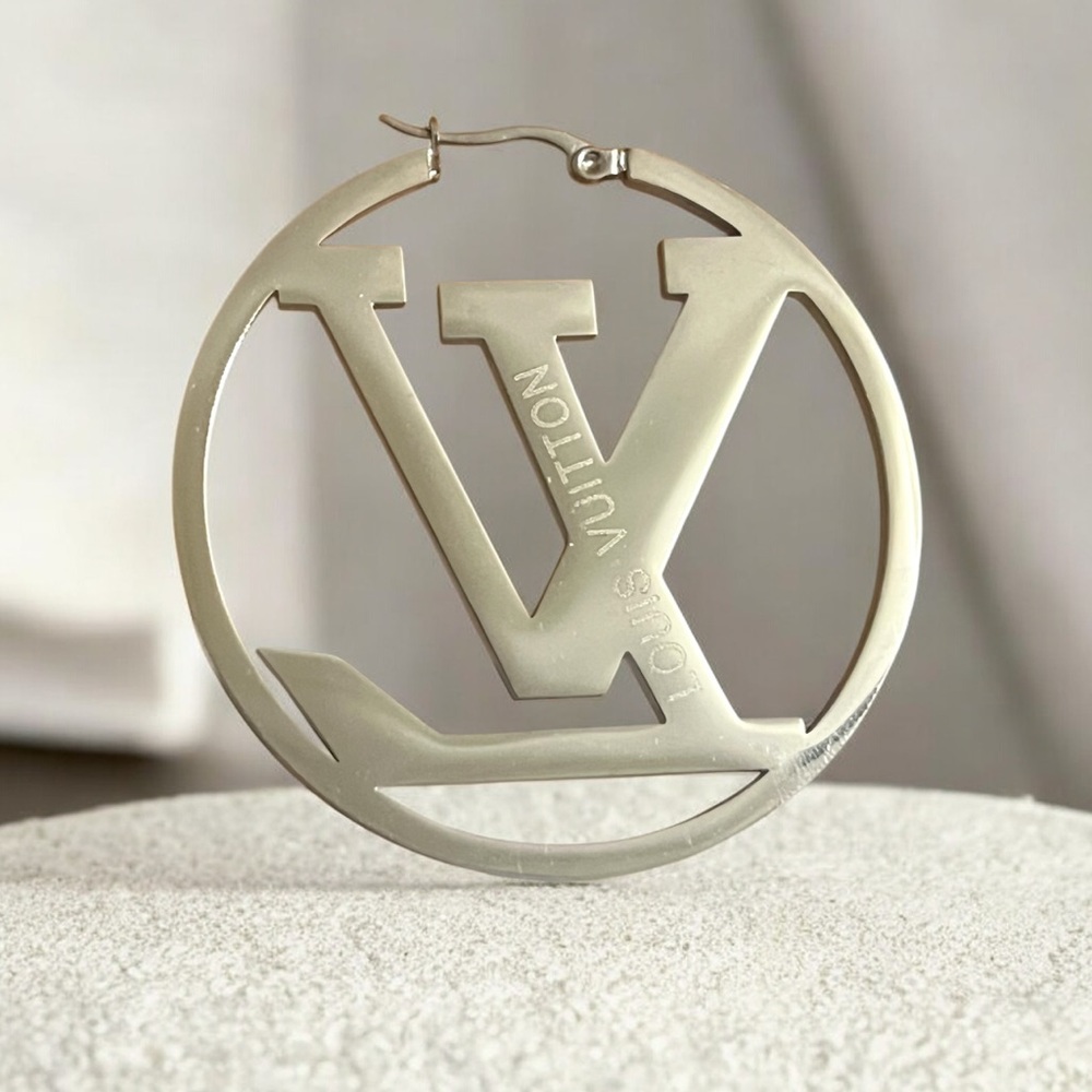 50mm/1.969 inch Initial LV Hoop Earrings 1.969 inch silver or gold - Picture 2 of 5
